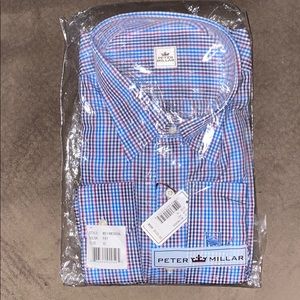 Peter Millar XL red & blue plaid dress shirt